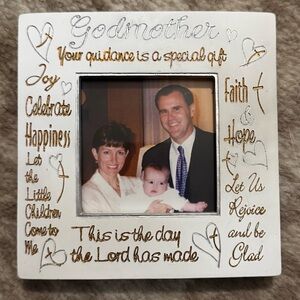Godmother Inspirational Photo Frame White and Gold Religious Christian Vintage